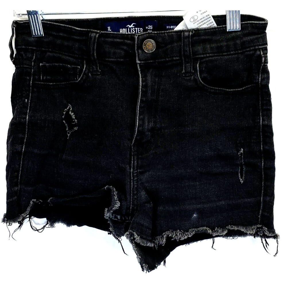 Hollister Distressed Denim Cutoff Short Shorts Button Fly Black Womens Size 26x2